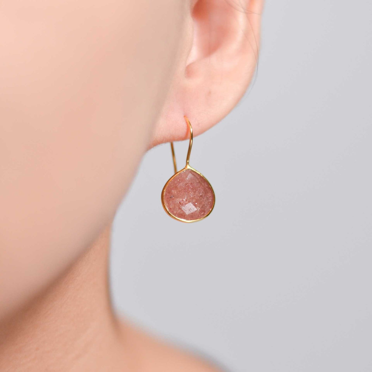 12 mm Pear cut Pink Strawberry Hook Earrings