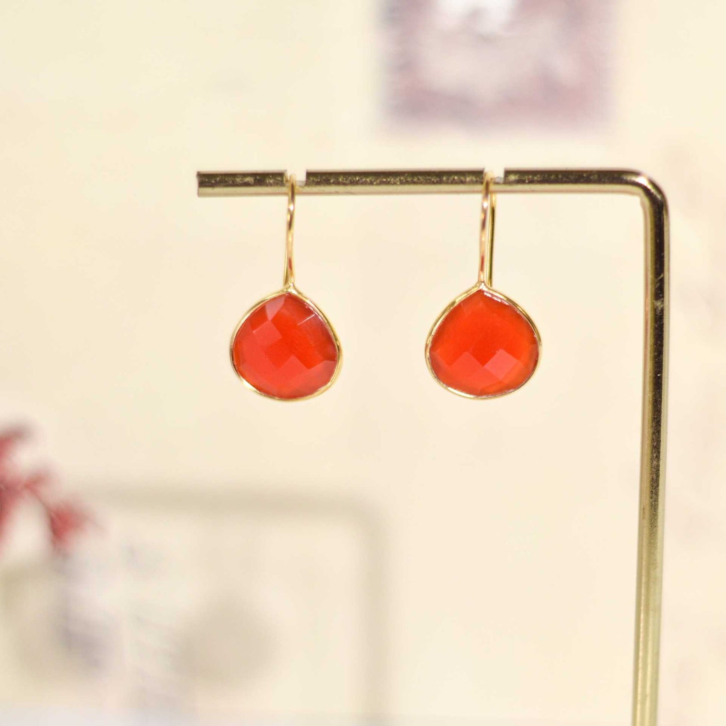12 mm Pear cut Red Onyx Hook Earrings