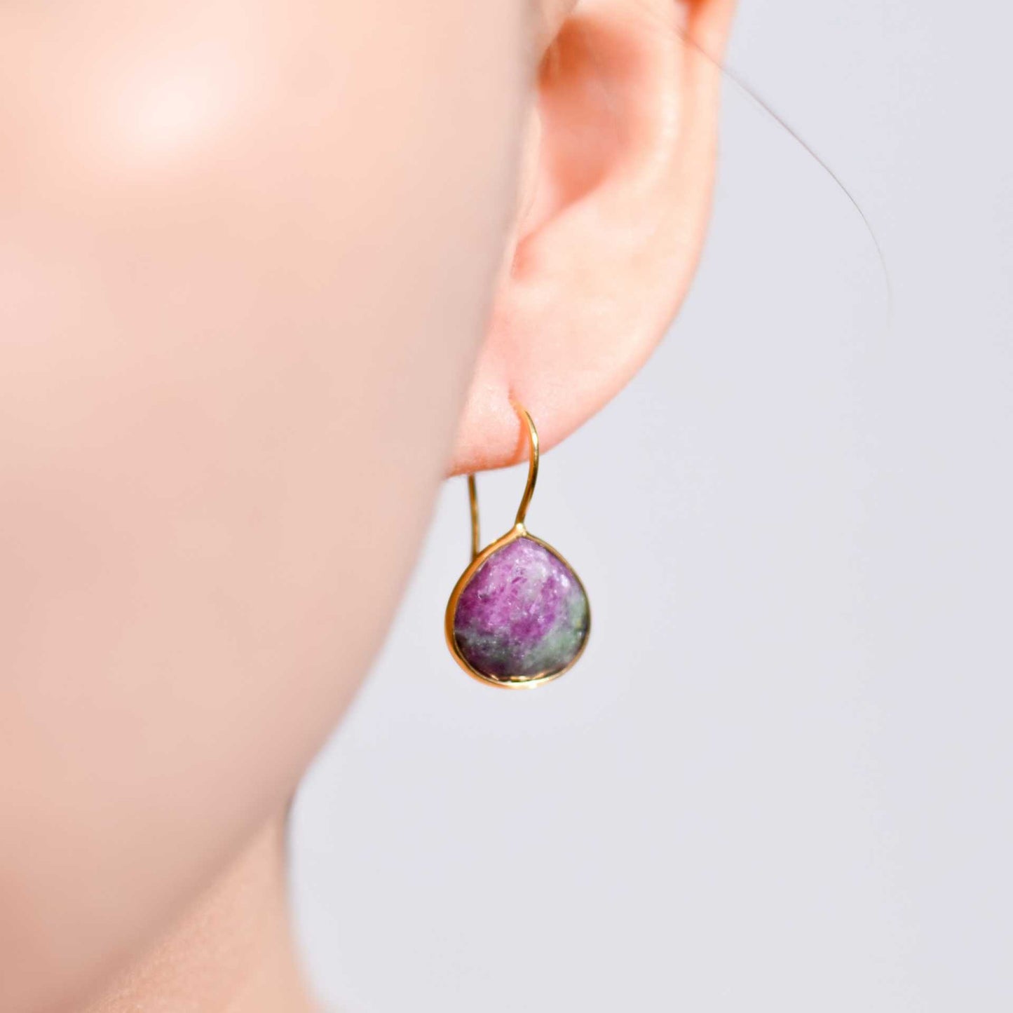 12 mm Pear cut Ruby Zosite Hook Earrings