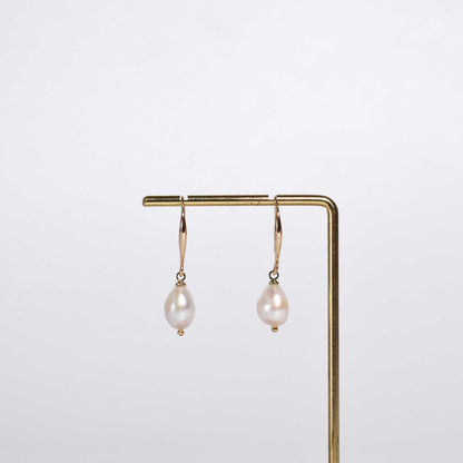 12 mm white baroque pearl yellow gold plated dangling earrings