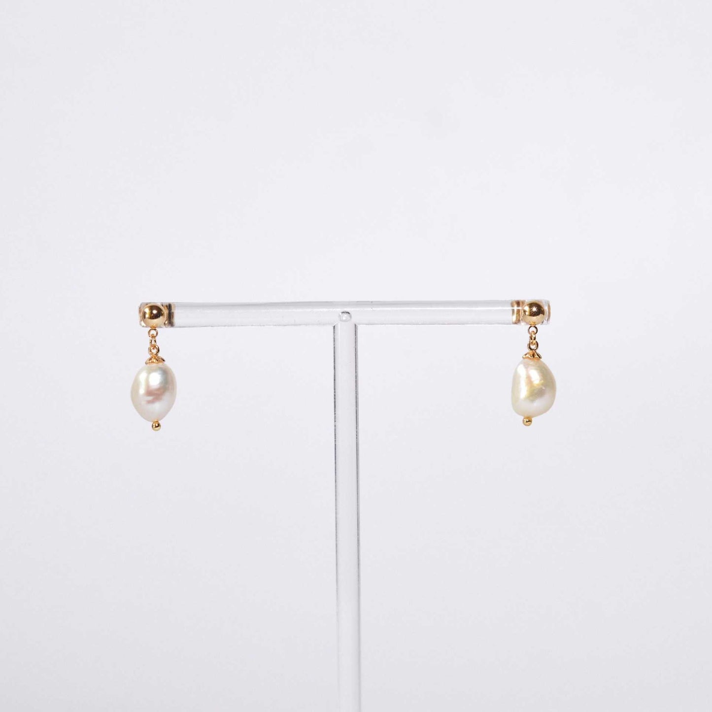 12 mm white baroque pearl yellow gold plated dangling earrings