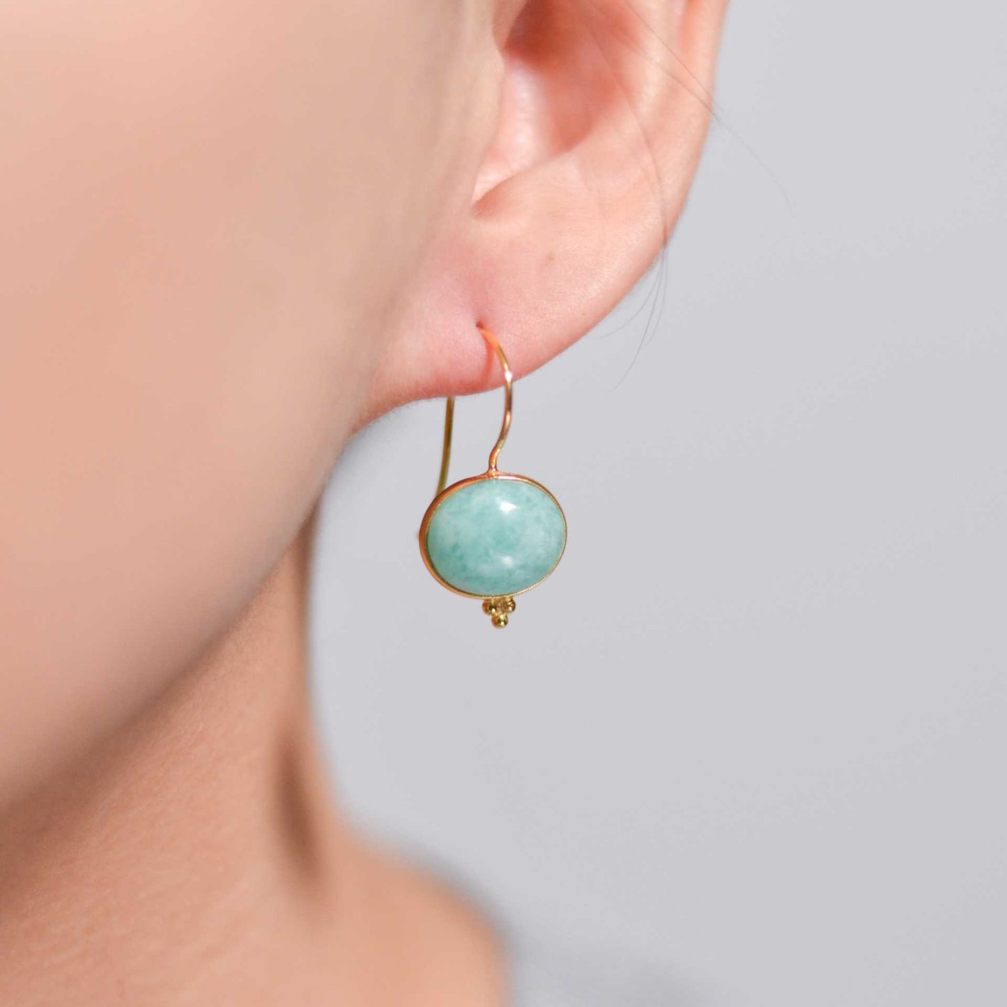 12 x 10 mm Oval Amazonite Hook Earrings