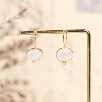 12 x 10 mm Oval Rainbow Moonstone Hook Earrings