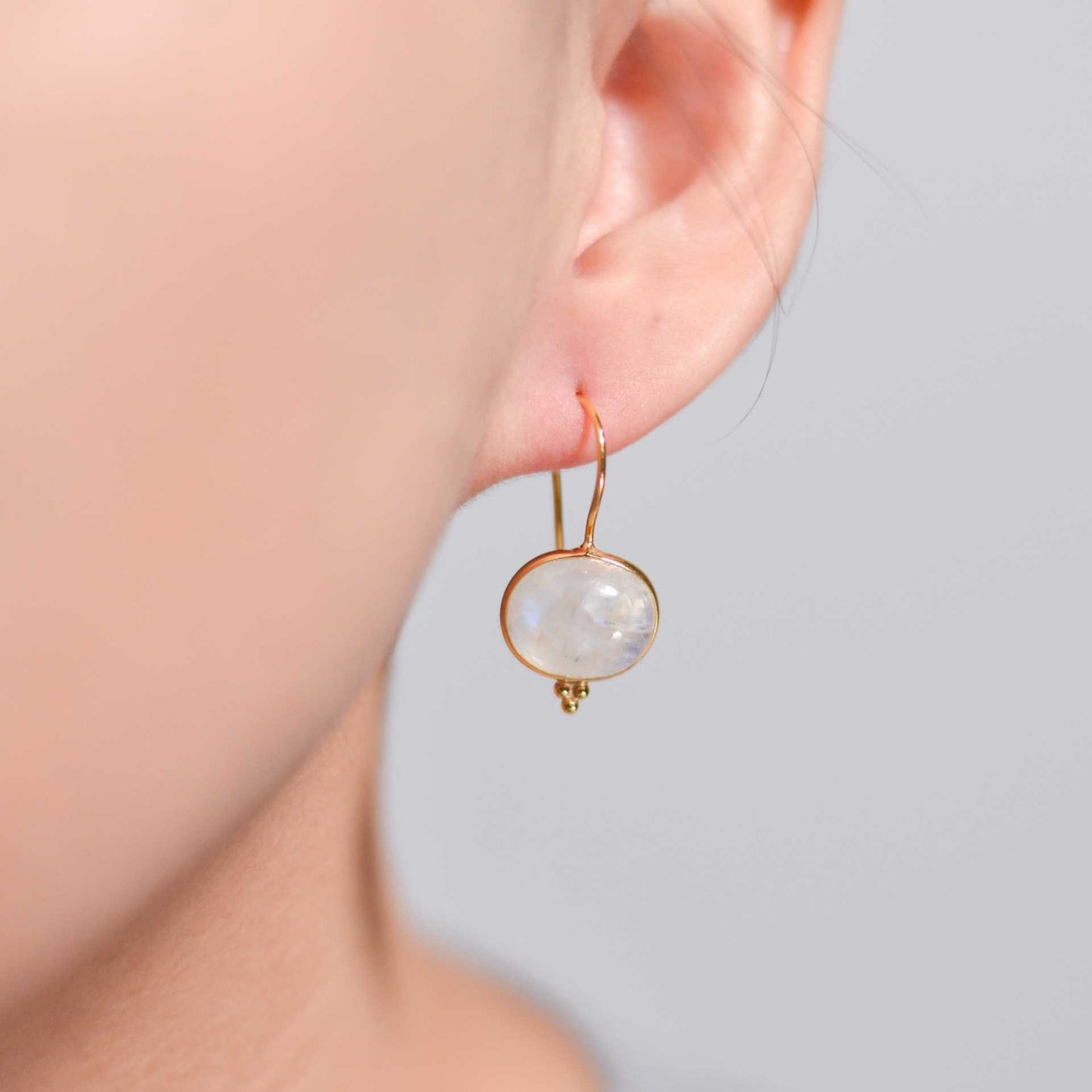 12 x 10 mm Oval Rainbow Moonstone Hook Earrings