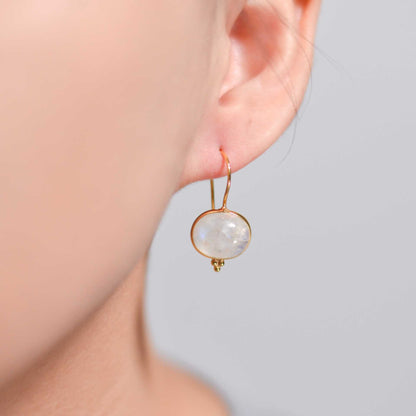 12 x 10 mm Oval Rainbow Moonstone Hook Earrings