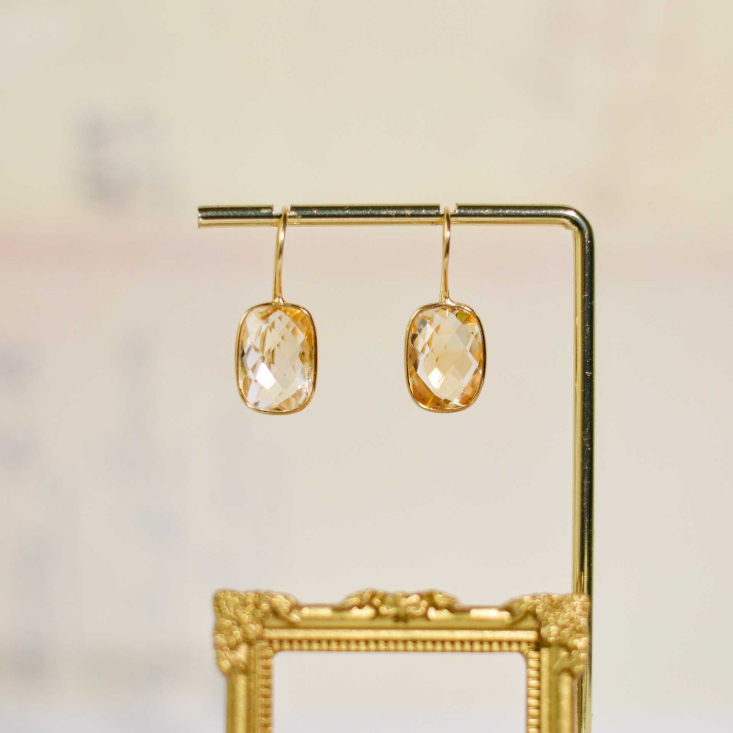 15 x 11 mm Rectangle cushion cut Citrine Hook Earrings