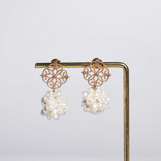16 mm White Pearl Ball Yellow Gold Plated Dangling with 16.5 mm Stud