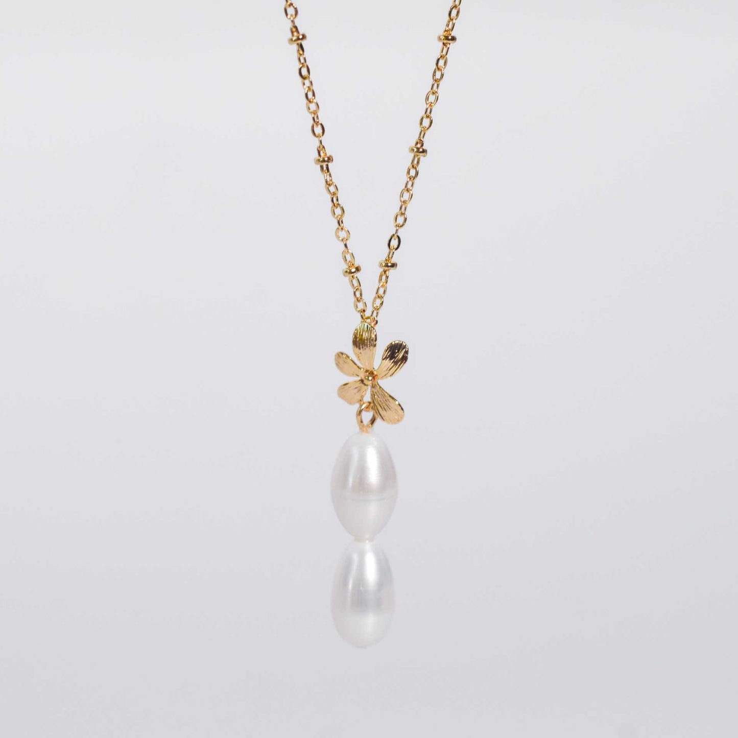 2-pc. White Biwa Pearl Yellow Gold Plated Necklace with Flower Drop