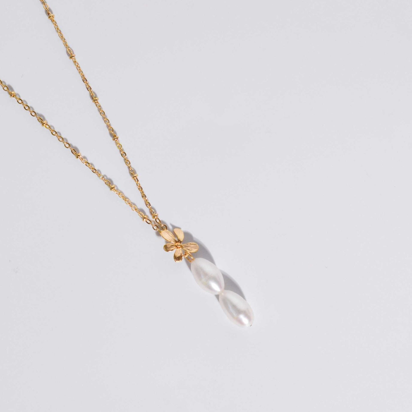 2-pc. White Biwa Pearl Yellow Gold Plated Necklace with Flower Drop