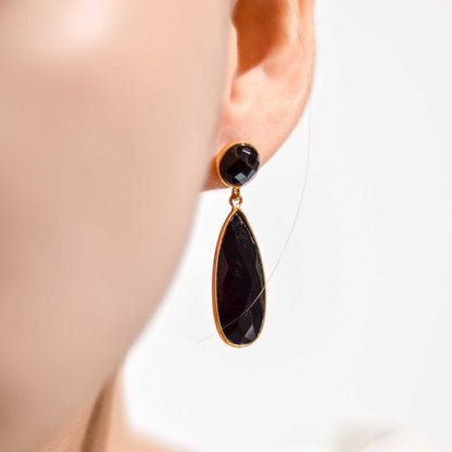 25 x 9 mm Pear cut Black Onyx Drop Earrings