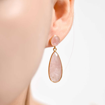 25 x 9 mm Pear cut Rose Quartz Drop Earrings