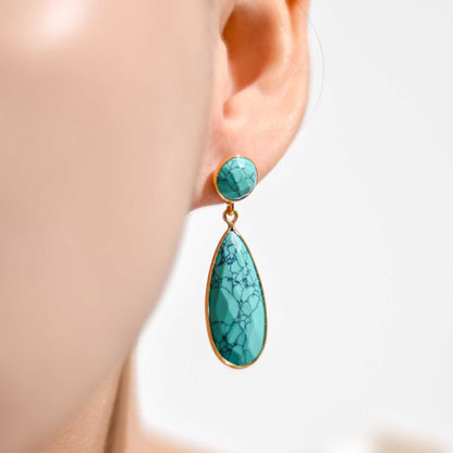 25 x 9 mm Pear cut Turquoise Drop Earrings