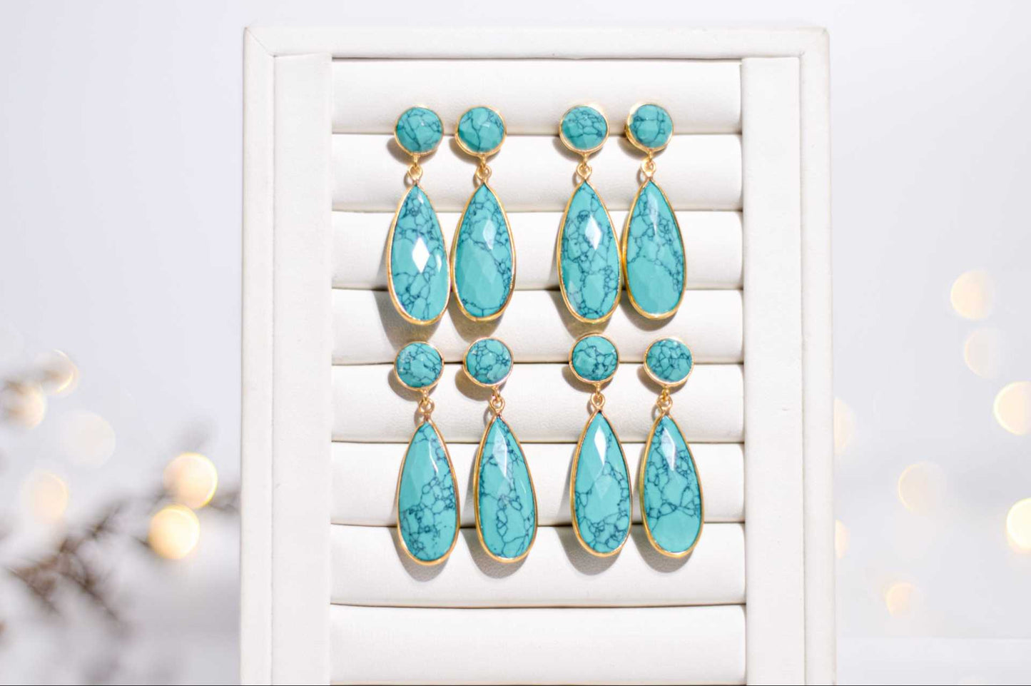 25 x 9 mm Pear cut Turquoise Drop Earrings