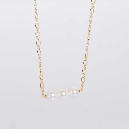 3-pc.White Semi-Round Pearl Yellow Gold Plated Necklace