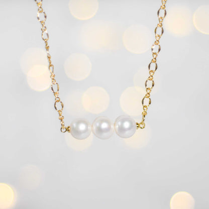 3-pc.White Semi-Round Pearl Yellow Gold Plated Necklace