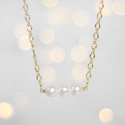 3-pc.White Semi-Round Pearl Yellow Gold Plated Necklace