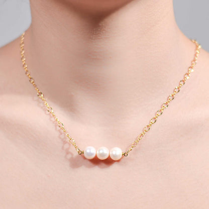 3-pc.White Semi-Round Pearl Yellow Gold Plated Necklace