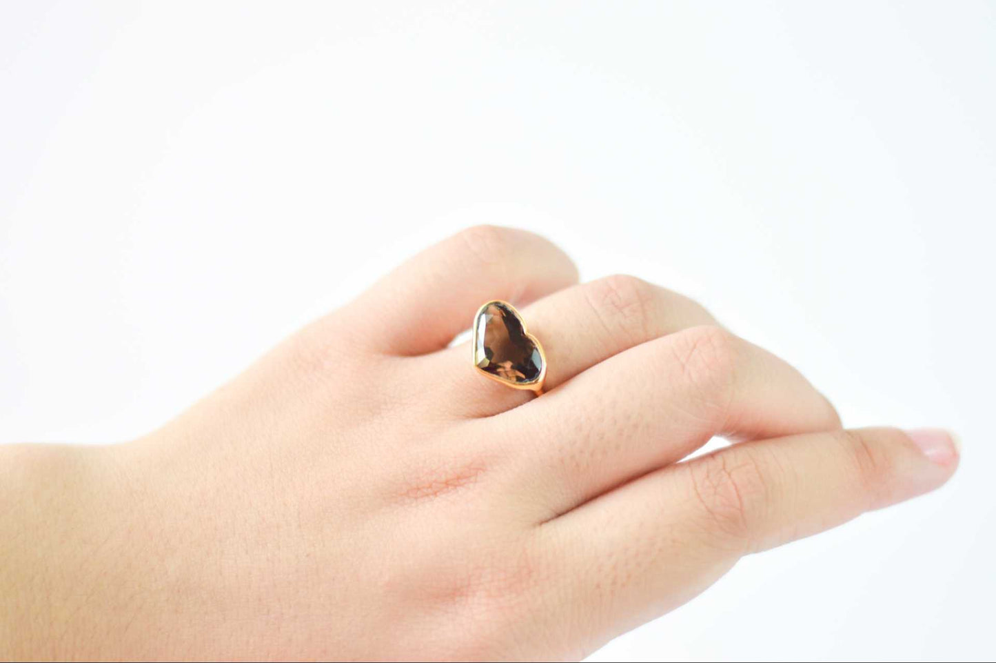 10 x 15 mm Heart cut Smokey Quartz Ring