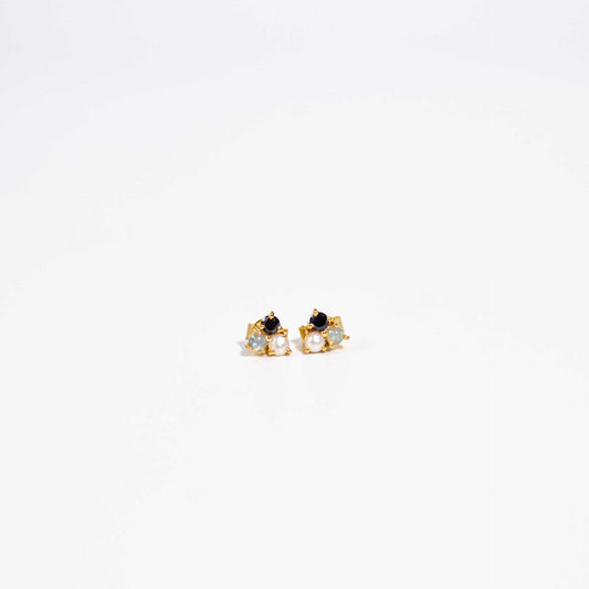 3 mm Pearl, Opal, Black Onyx Cluster Earrings