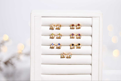 3 mm Pearl, Opal, Black Onyx Cluster Earrings