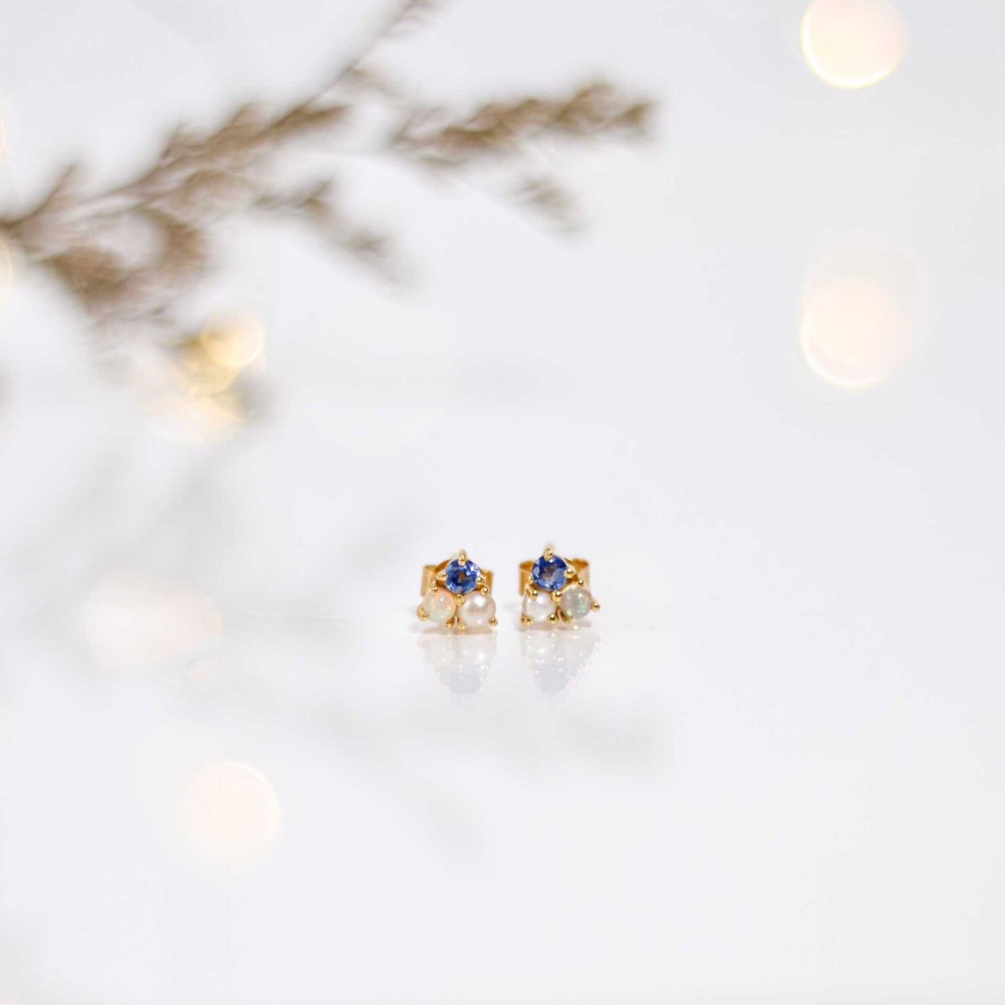 3 mm Pearl, Opal, Kyanite Cluster Earrings