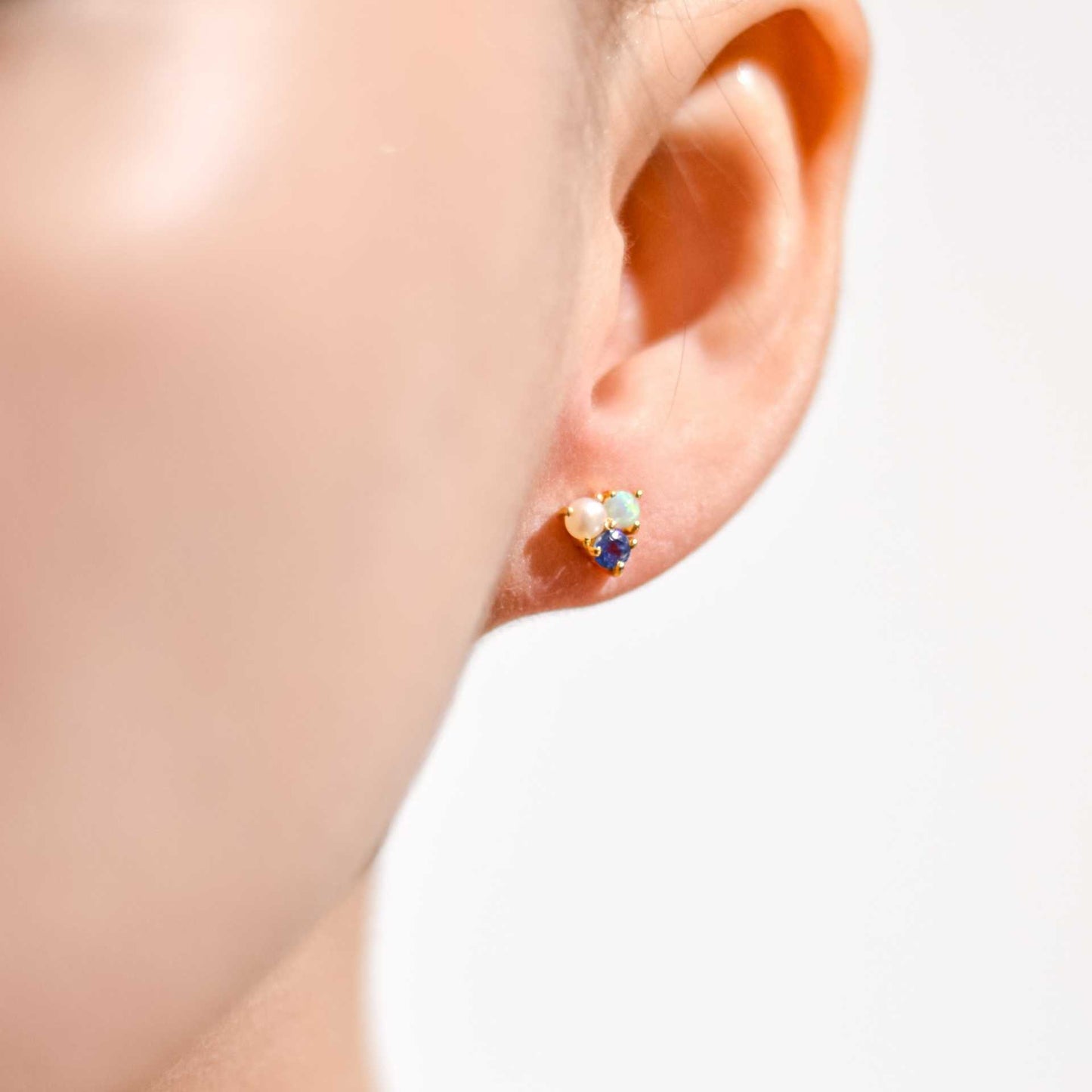 3 mm Pearl, Opal, Kyanite Cluster Earrings