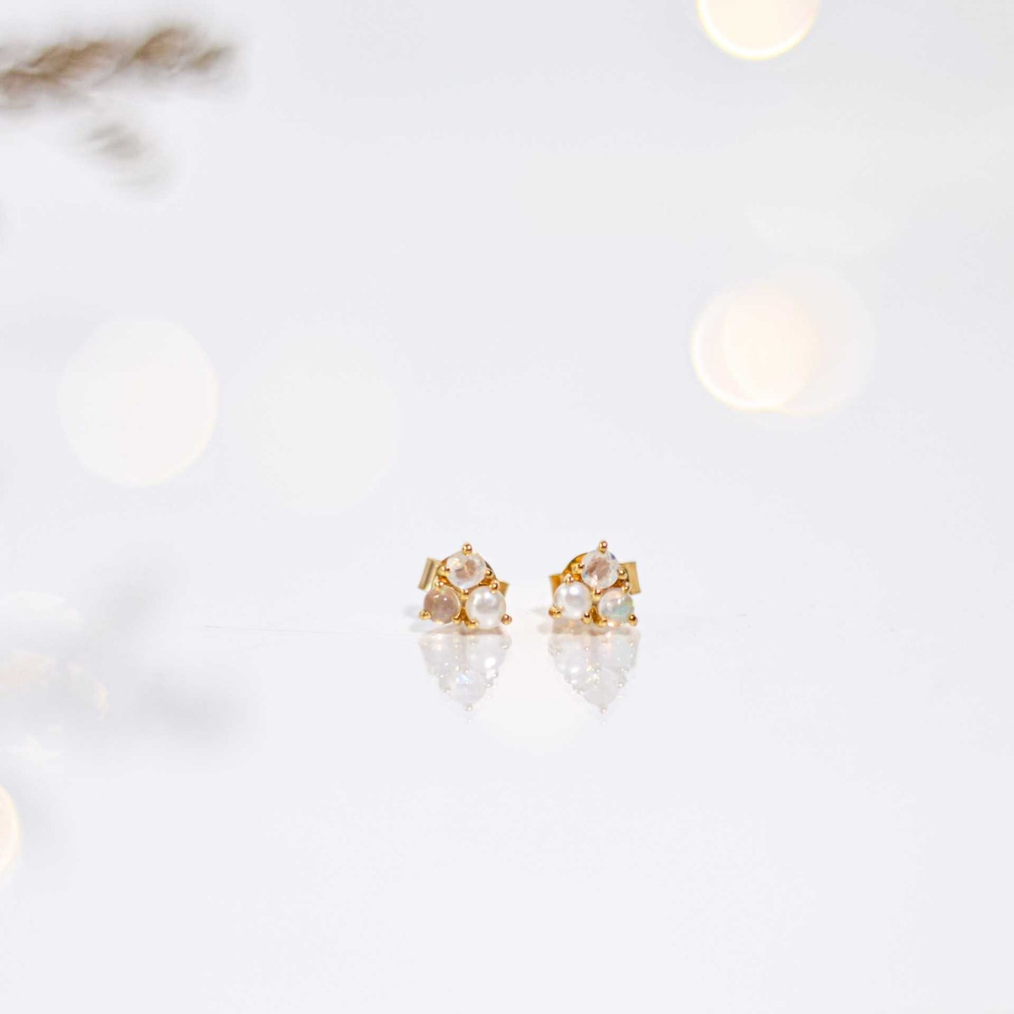 3 mm Pearl, Opal, Moonstone Cluster Earrings