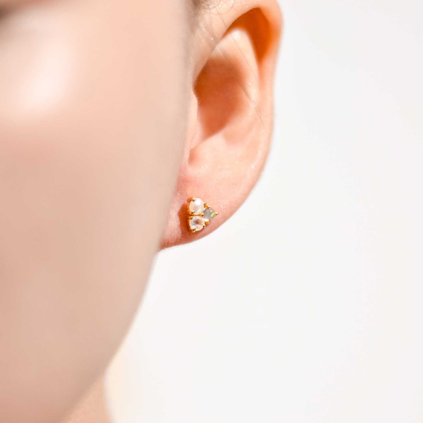 3 mm Pearl, Opal, Moonstone Cluster Earrings