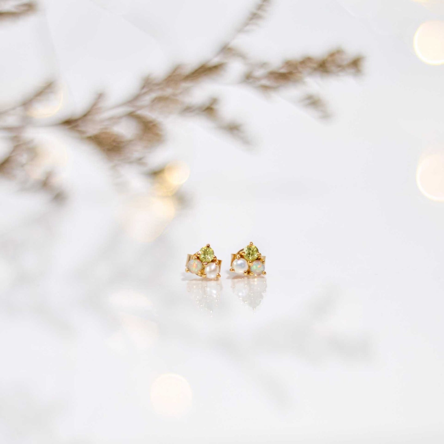 3 mm Pearl, Opal, Peridot Cluster Earrings
