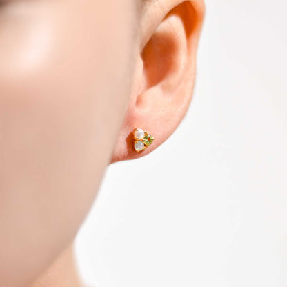 3 mm Pearl, Opal, Peridot Cluster Earrings