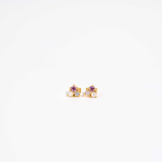 3 mm Pearl, Opal, Purple Amethyst Cluster Earrings