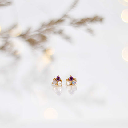 3 mm Pearl, Opal, Purple Amethyst Cluster Earrings