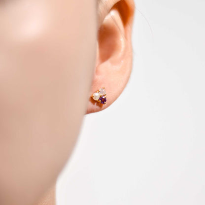 3 mm Pearl, Opal, Purple Amethyst Cluster Earrings