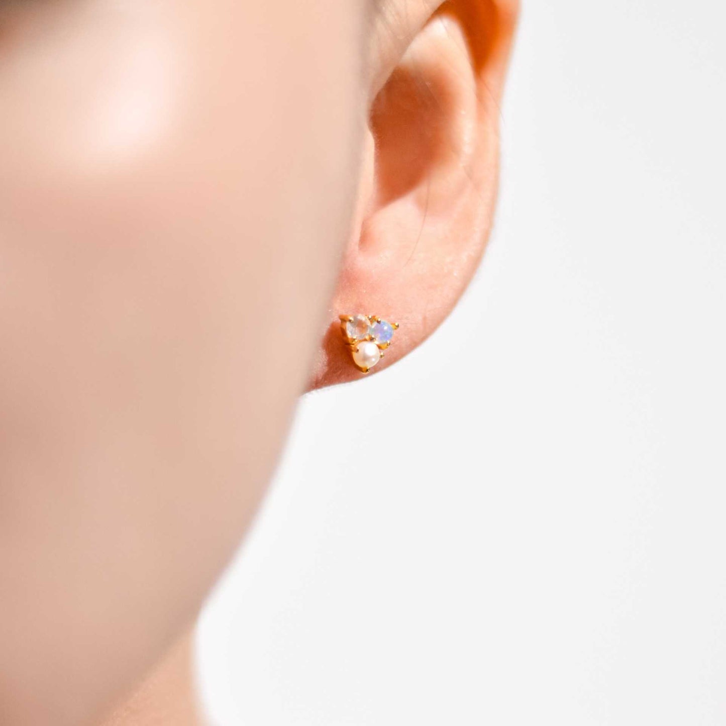3 mm Pearl, Opal, Rose Quartz Cluster Earrings