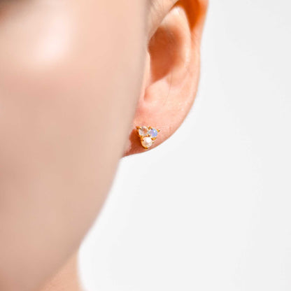 3 mm Pearl, Opal, Rose Quartz Cluster Earrings