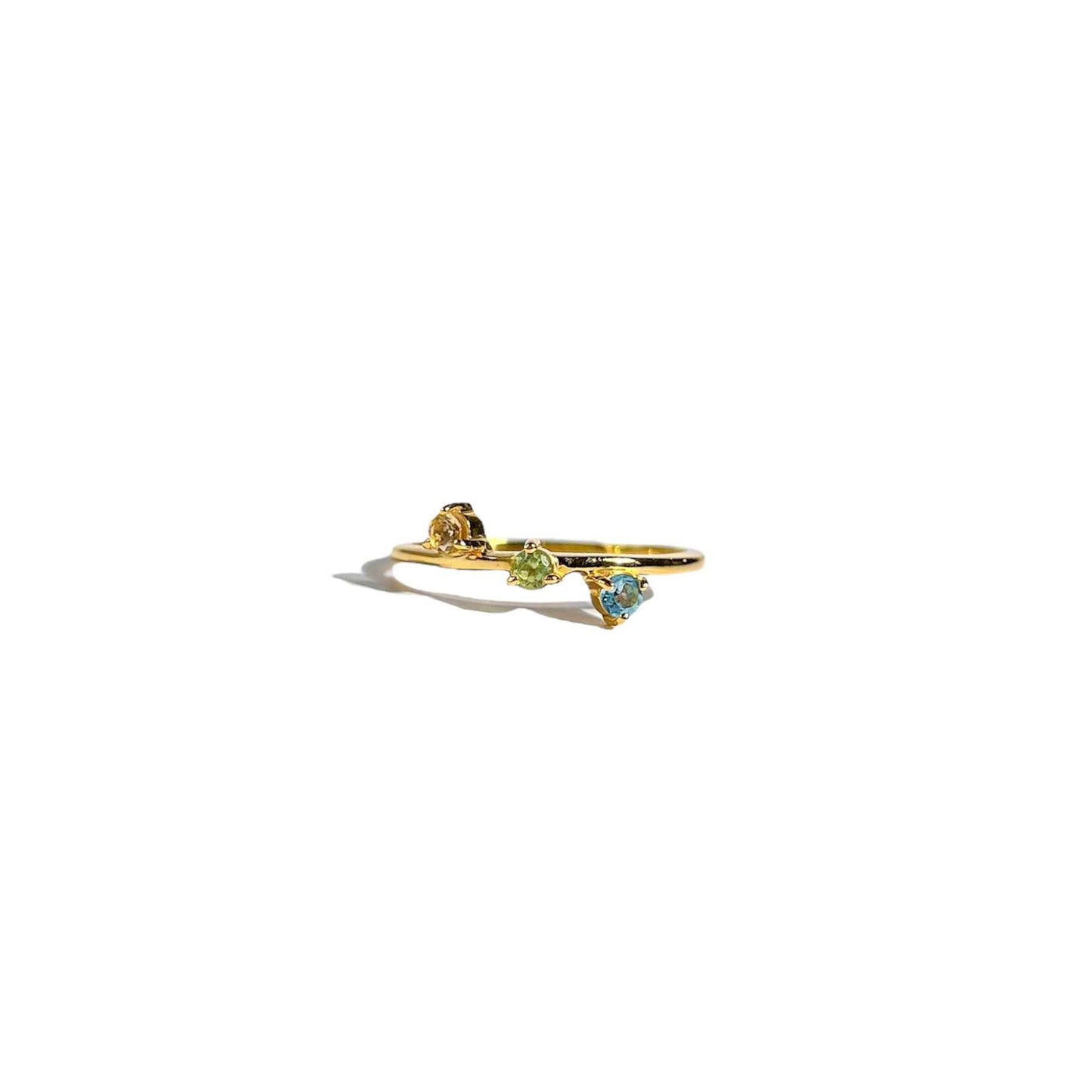 3 mm Round cut Citrine, Peridot and Blue Topaz Cluster Stack Ring