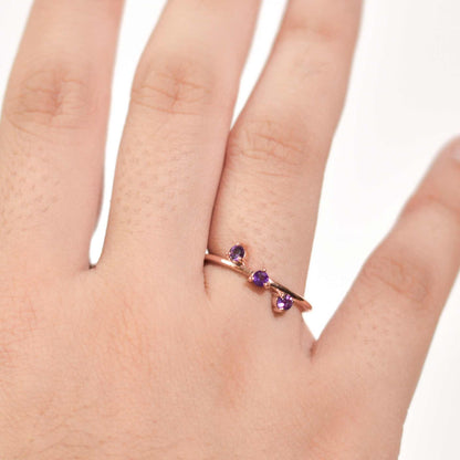 3 mm Round cut Purple Amethyst Cluster Stack Ring