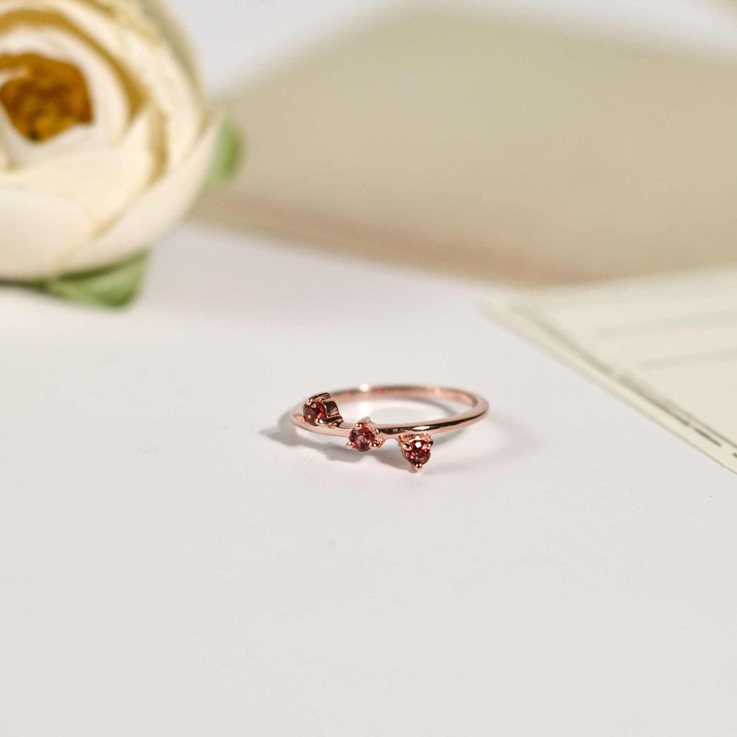 3 mm Round cut Red Garnet Cluster Stack Ring