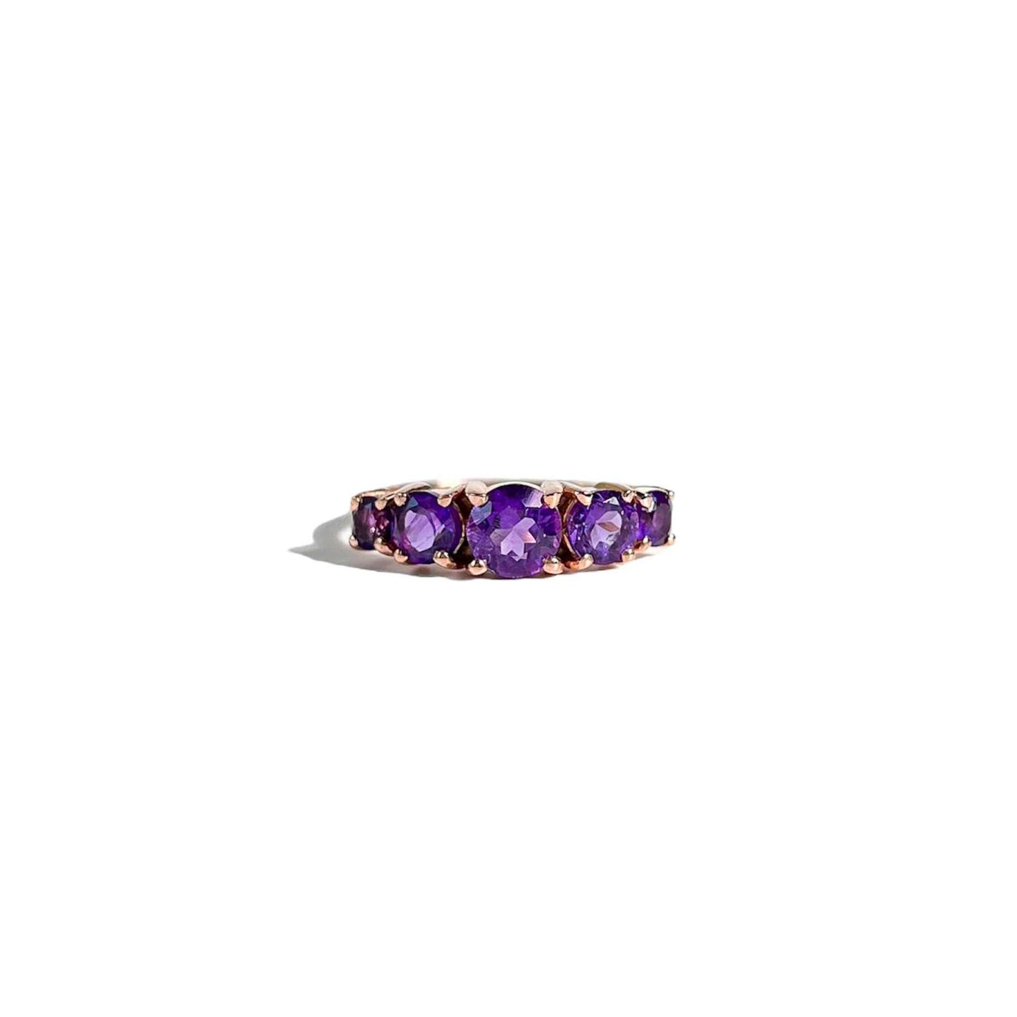 5-stone Round cut Purple Amethyst Half Eternity Ring