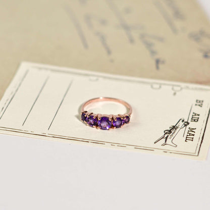 5-stone Round cut Purple Amethyst Half Eternity Ring