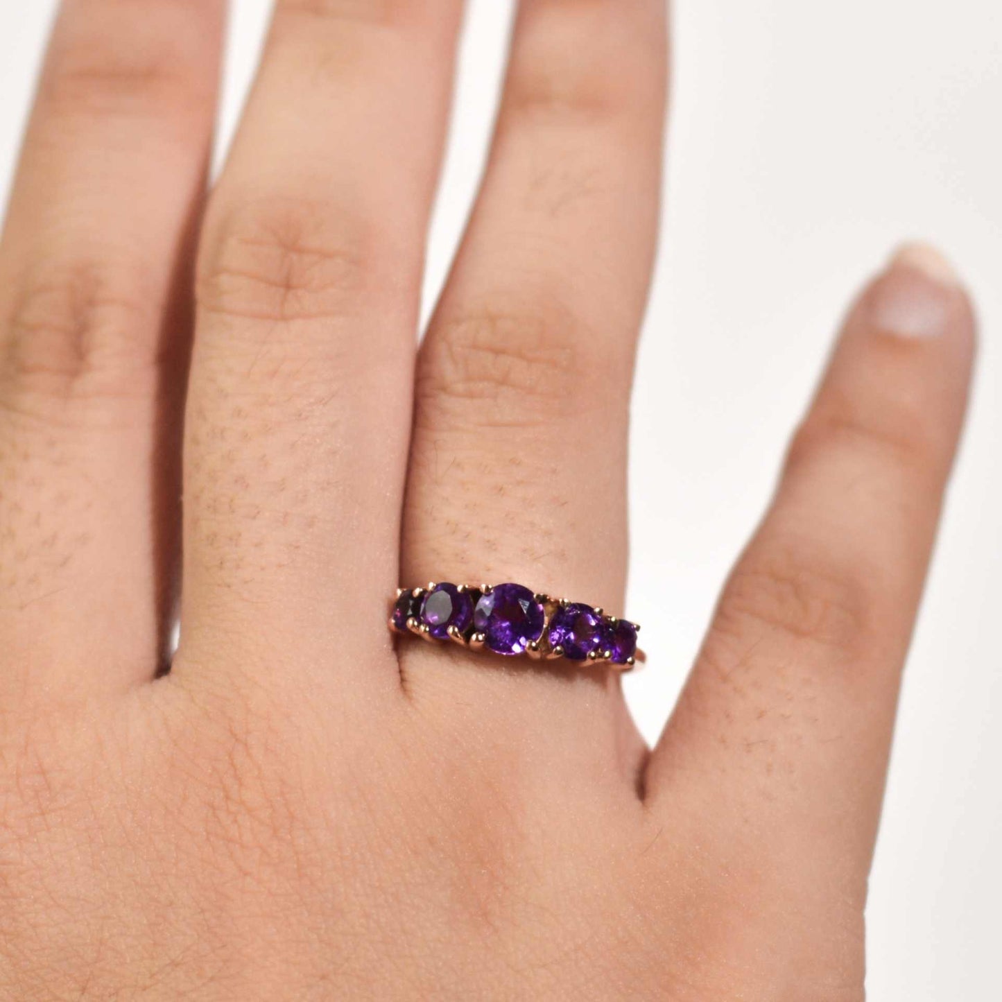 5-stone Round cut Purple Amethyst Half Eternity Ring