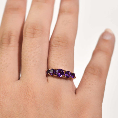 5-stone Round cut Purple Amethyst Half Eternity Ring