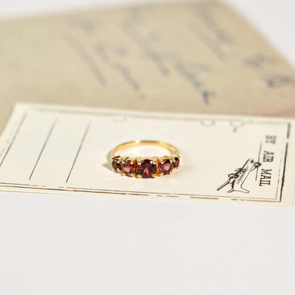 5-stone Round cut Red Garnet Half Eternity Ring