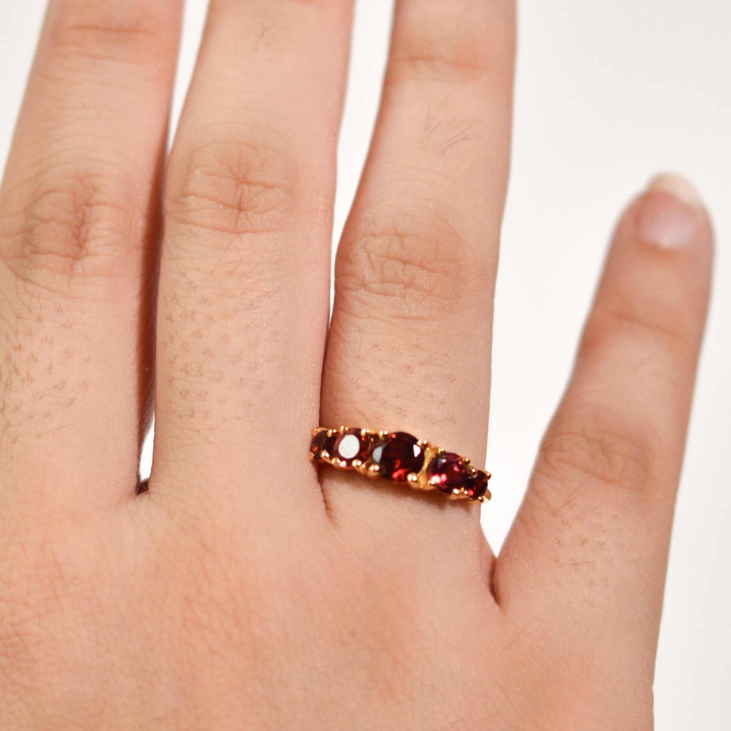 5-stone Round cut Red Garnet Half Eternity Ring