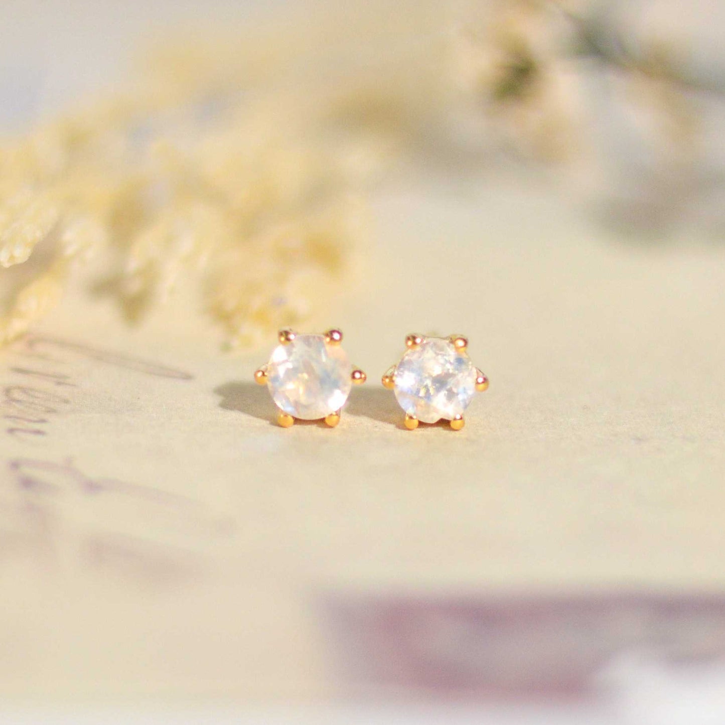 5 mm Round cut Rainbow Moonstone Earrings