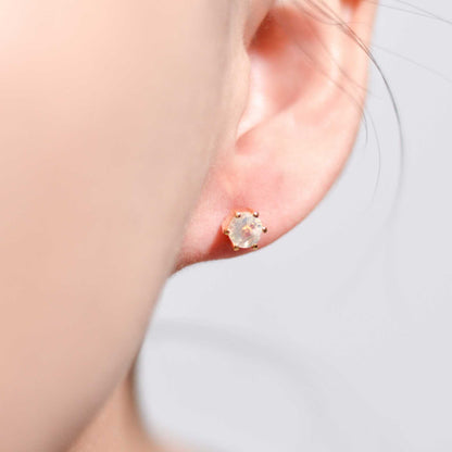 5 mm Round cut Rainbow Moonstone Earrings