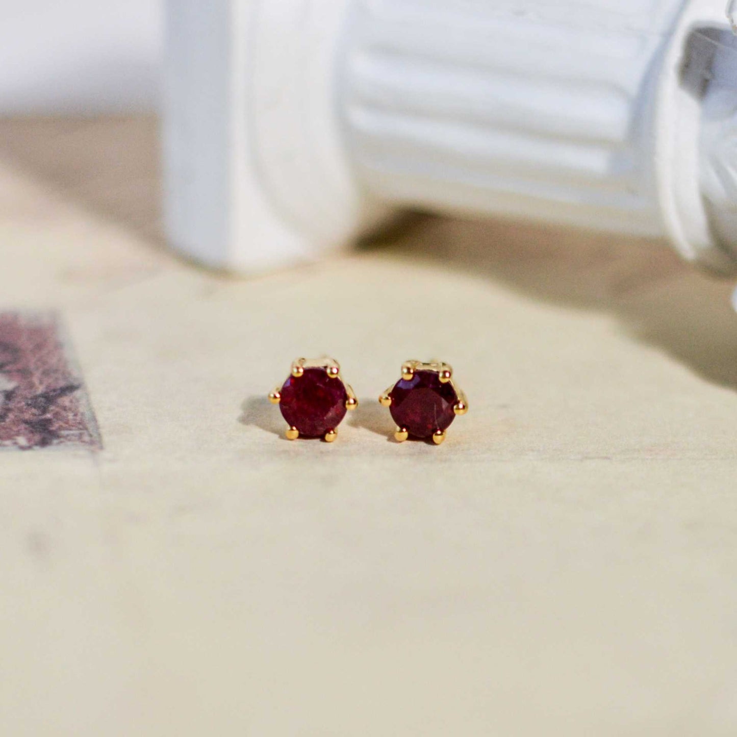 5 mm Round cut Red Garnet Earrings