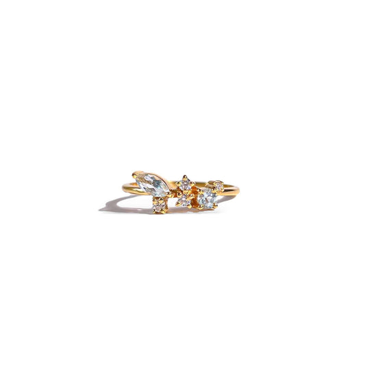 5 x 2.5 mm Marquise cut Blue Topaz with Cz Glitter Ring