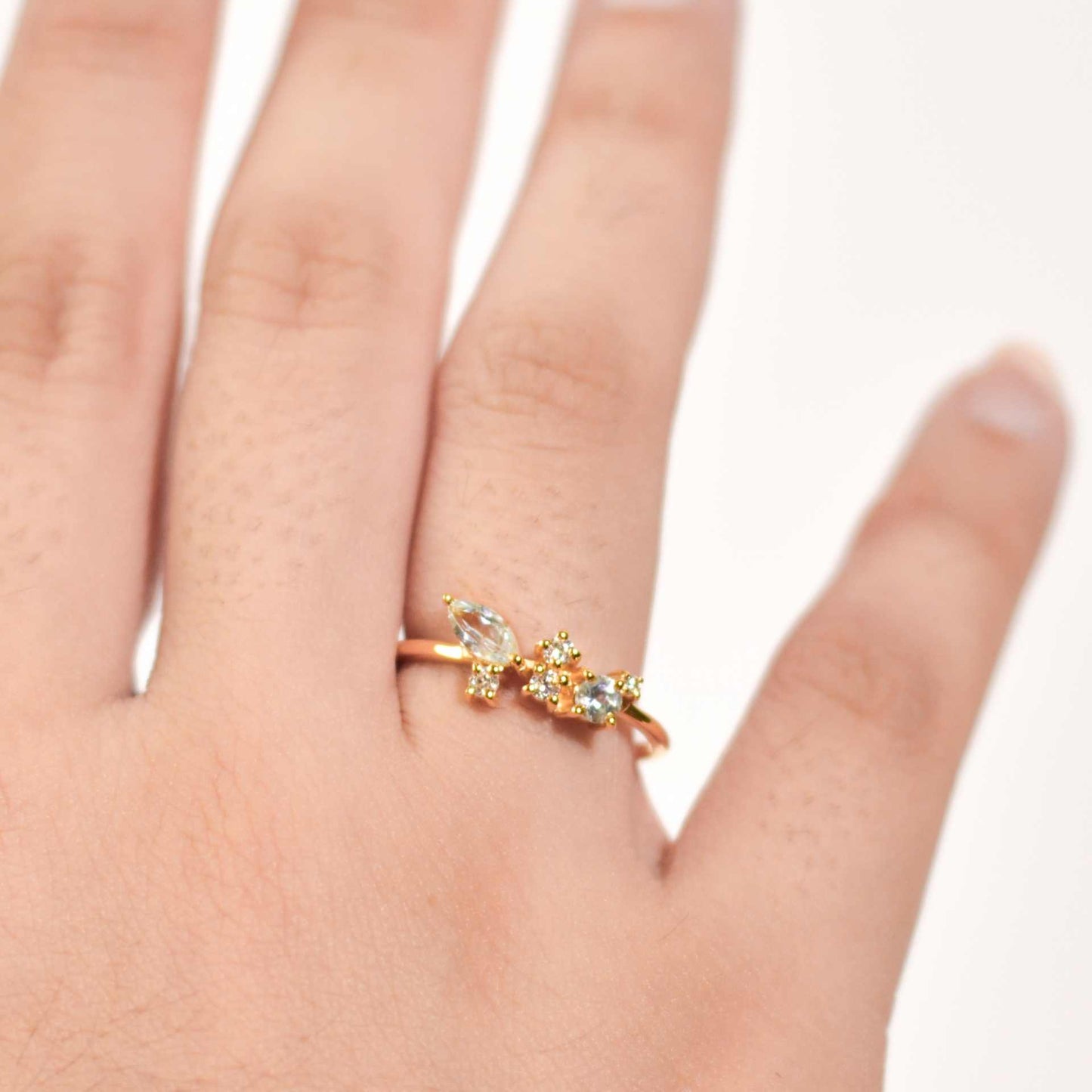 5 x 2.5 mm Marquise cut Blue Topaz with Cz Glitter Ring
