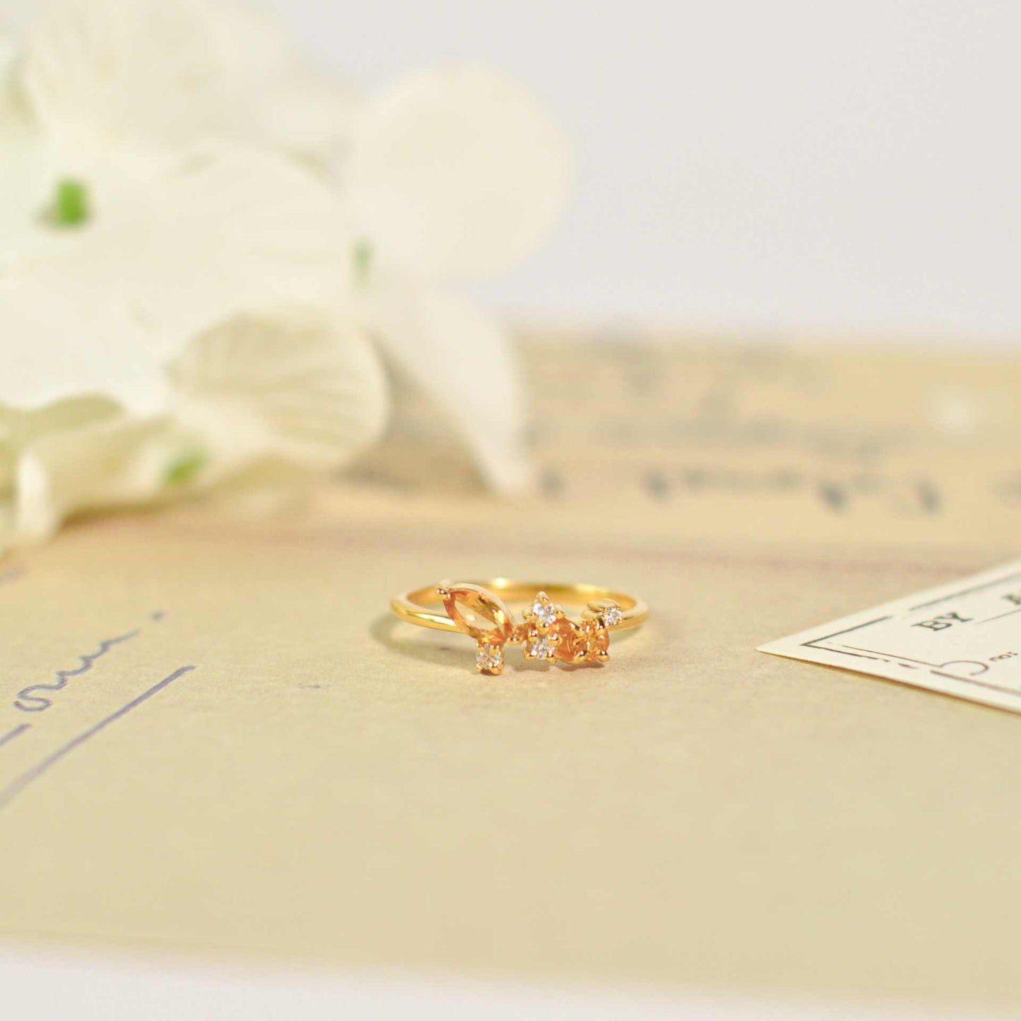 5 x 2.5 mm Marquise cut Citrine with Cz Glitter Ring